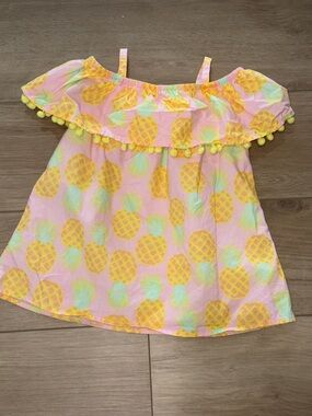 Tommy Bahama Girls Pink Pineapple Off-Shoulder Top size small 5/6